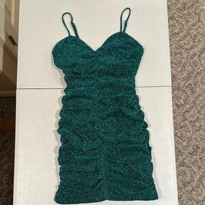 Green Ruched Bodycon Mini Dress Sweetheart Neckline